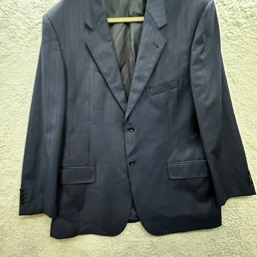 Baroni Super 150's Men's 46R 100% Wool Navy Blue Pinstripe Two Button Blazer
